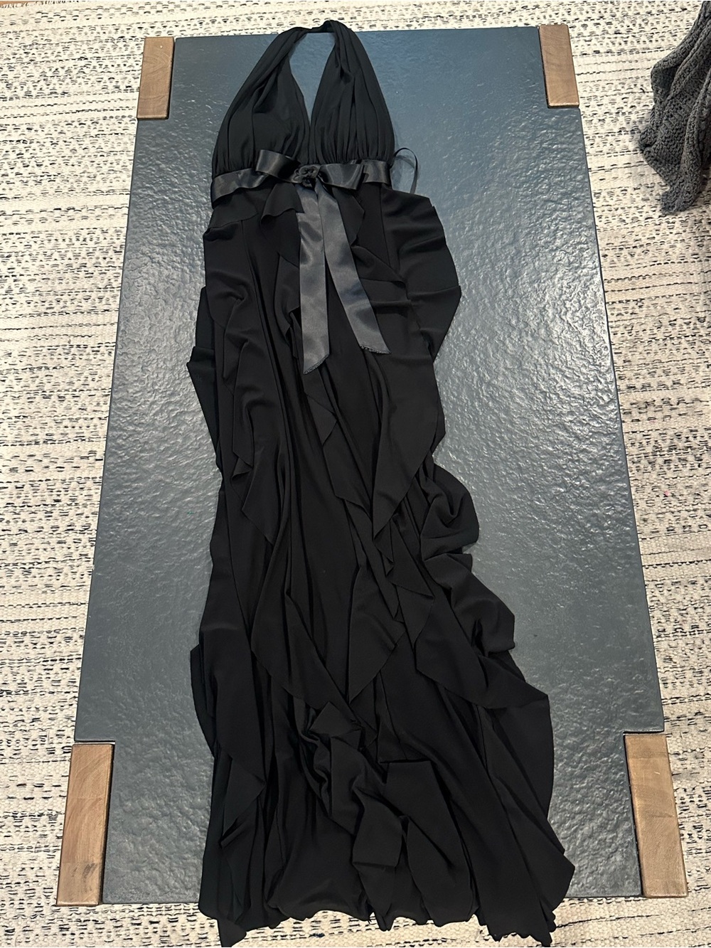 VTG Black Halter Ruffle Gown with Satin Bow